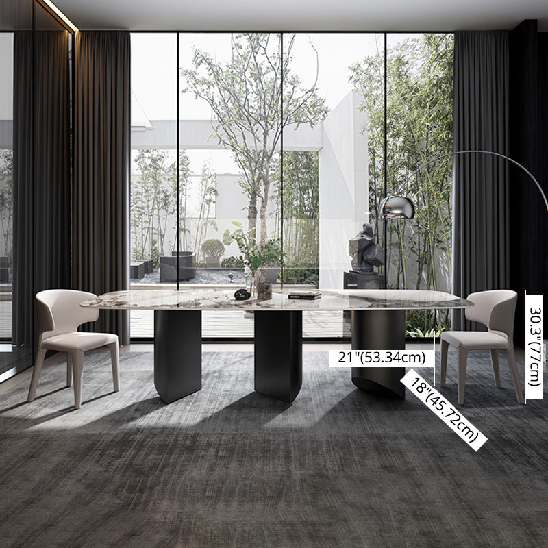 Modern Sintered Stone Table Set of 3/5 with Rectangle Table Dining Set with Black 3 Legs