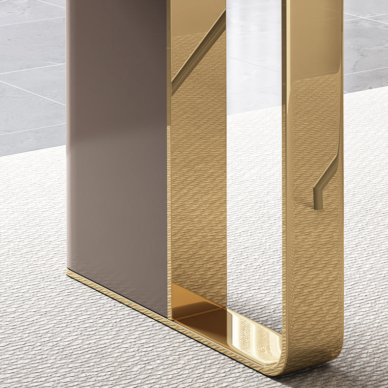 Modern Sintered Stone Table Set of 5/7 with Rectangle Table Dining Set with Gold Double Pedestal