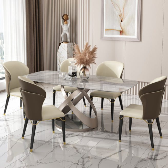Dining Room Set Contemporary Sintered Stone Dining Table Rectangular Dining Table with Metal Base