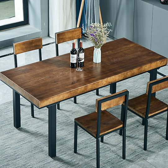 Traditional Style Solid Wood Dining Set with Walnut Table and 4 Black Legs Base