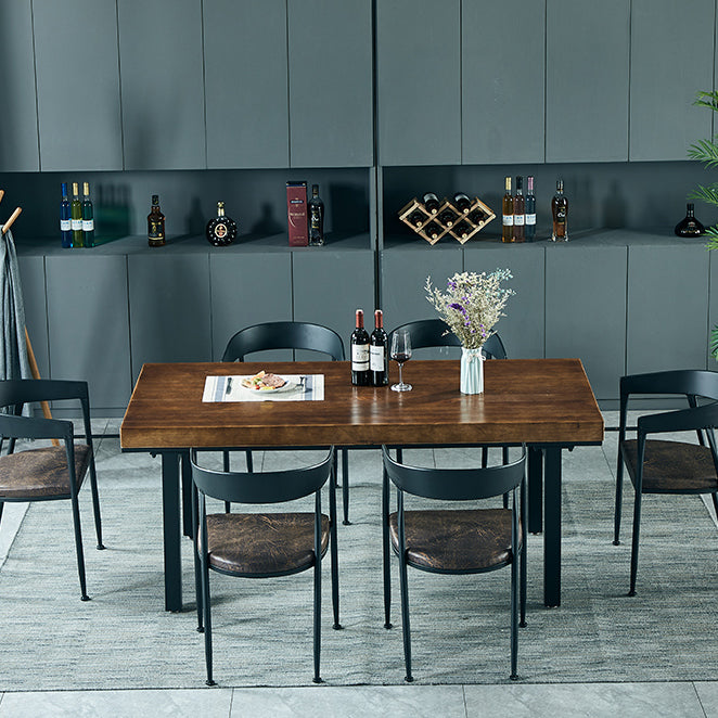 Traditional Style Solid Wood Dining Set with Walnut Table and 4 Black Legs Base