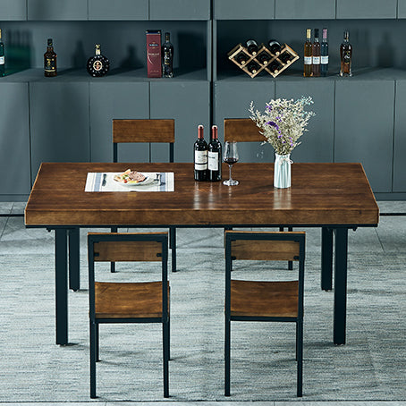 Traditional Style Solid Wood Dining Set with Walnut Table and 4 Black Legs Base