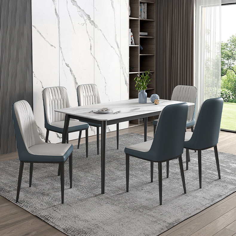 Minimalist White Standard Dining Set Sintered Stone Rectangle Dining Set with 4 Legs Base