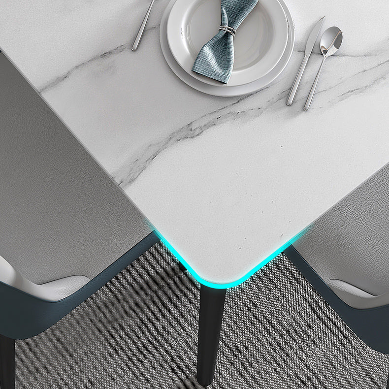 Minimalist White Standard Dining Set Sintered Stone Rectangle Dining Set with 4 Legs Base