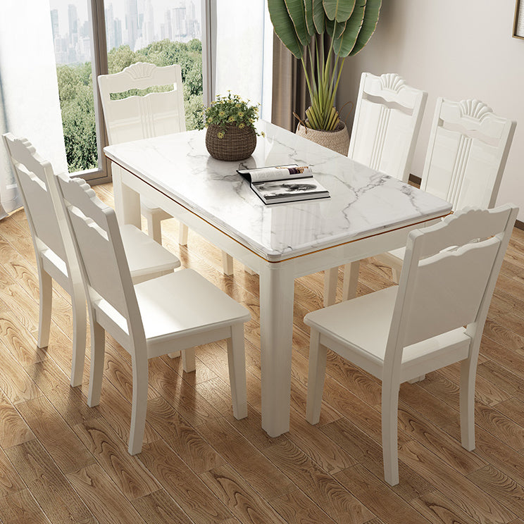 Contemporary Rectangle Shape Standard Dining Set Marble Top White Dining Set for Kitchen