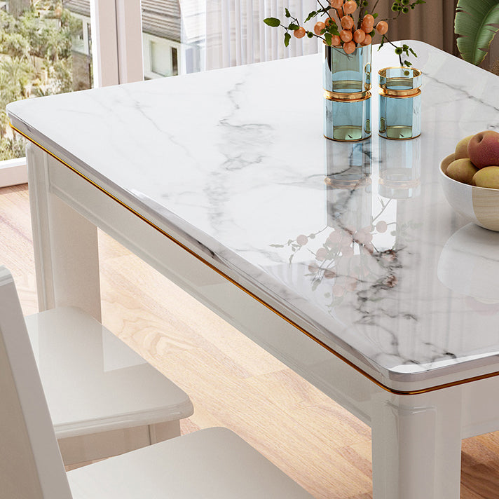 Contemporary Rectangle Shape Standard Dining Set Marble Top White Dining Set for Kitchen