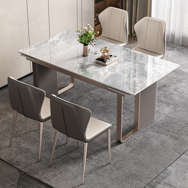 Minimalist Sintered Stone Extendable Dining Set Rectangle Kitchen Dining Set with Double Pedestal