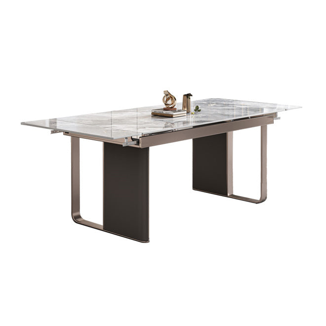 Minimalist Sintered Stone Extendable Dining Set Rectangle Kitchen Dining Set with Double Pedestal