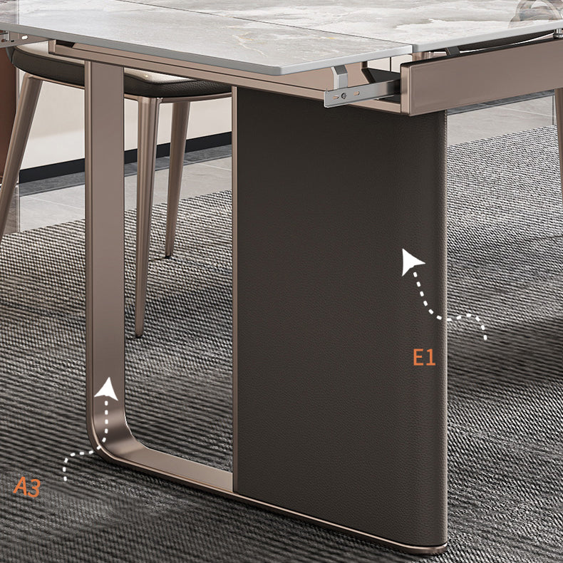 Minimalist Sintered Stone Extendable Dining Set Rectangle Kitchen Dining Set with Double Pedestal