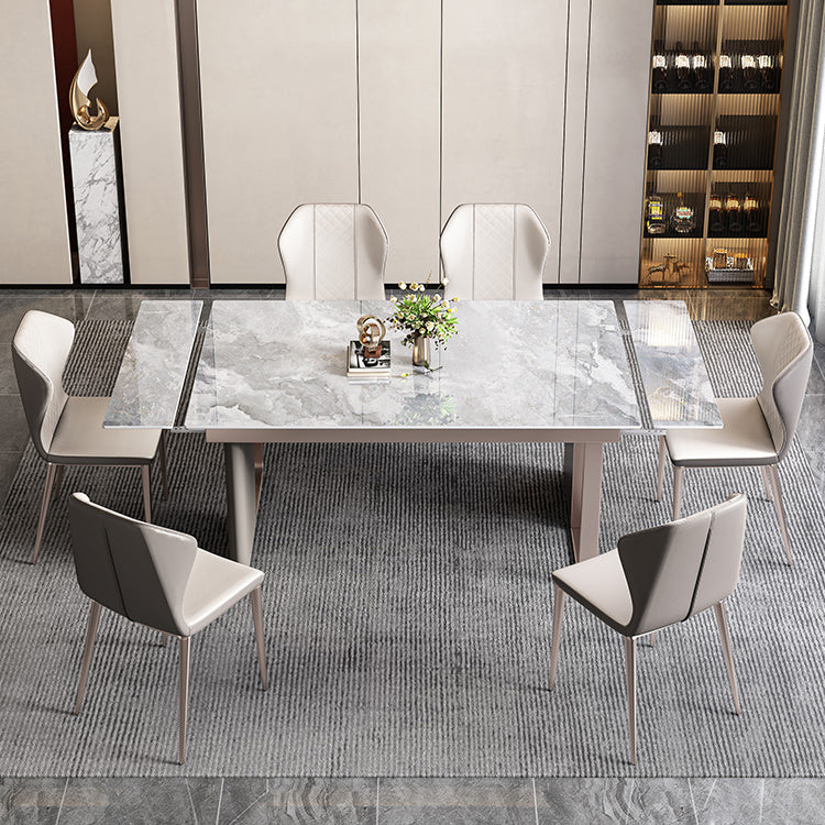 Minimalist Sintered Stone Extendable Dining Set Rectangle Kitchen Dining Set with Double Pedestal