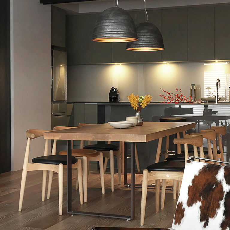 Standard Solid Wood Top Dining Set with 2 Black Metallic Legs for Dining Room Furniture