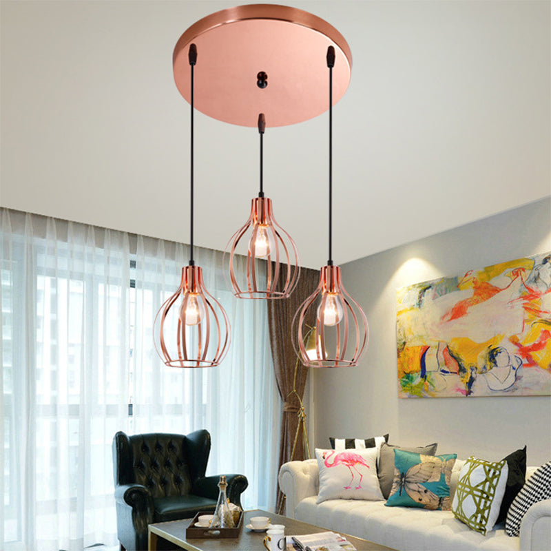 Accensione a sospensione in oro rosa metallico Global Gage Shade 3 Luci in stile industriale Lampada del soffitto con baldacchino rotondo/lineare