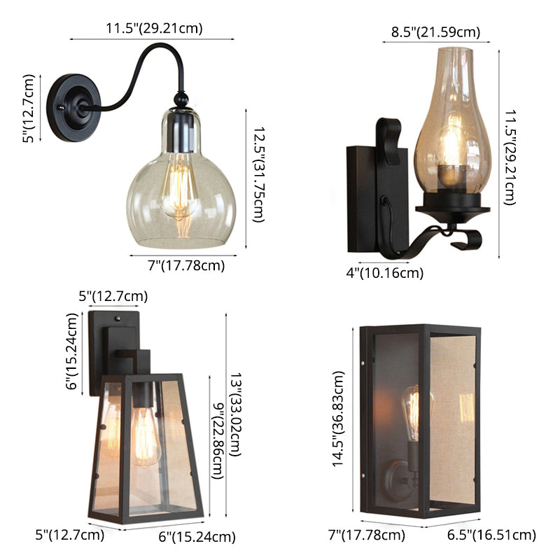 Lámpara de apliques de pared de 1 luces de vidrio de jarra de jarra industrial en negro