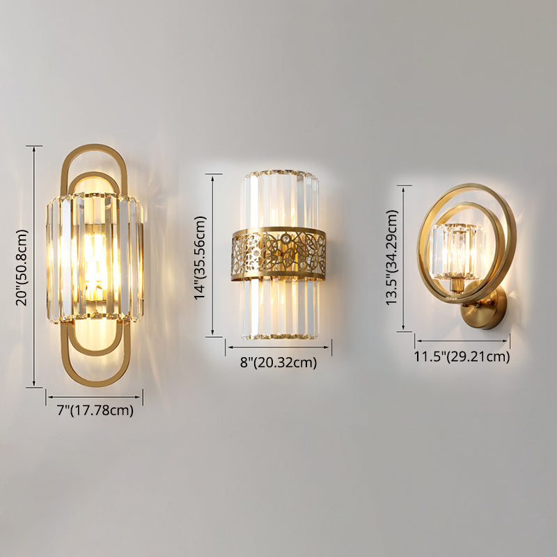 Gold Geometric Wall Light in Modern Luxury Style Electroplate Metal Wall Lamp with Crystal Shade