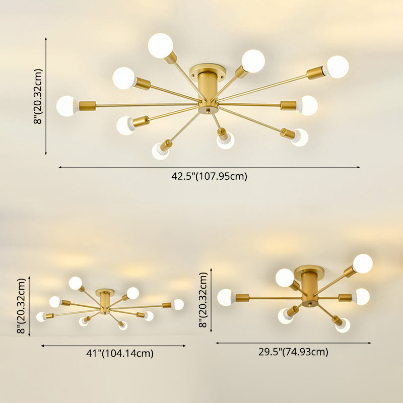 Gouden Spoetnik-plafondlamp in industriële retro-stijl smeedijzeren semi-inbouwmontage voor woonkamer