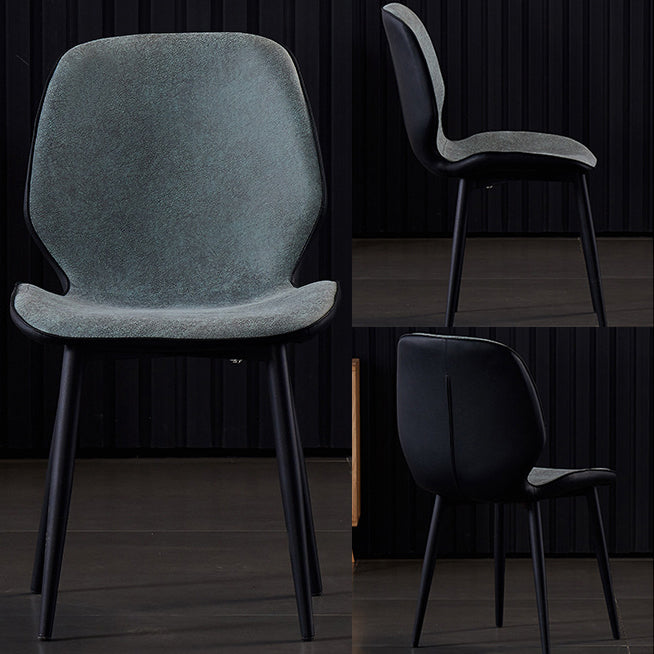 Chaises de salle à manger sans accoudoirs en cuir modernes, chaise latérale à oreilles avec pieds noirs