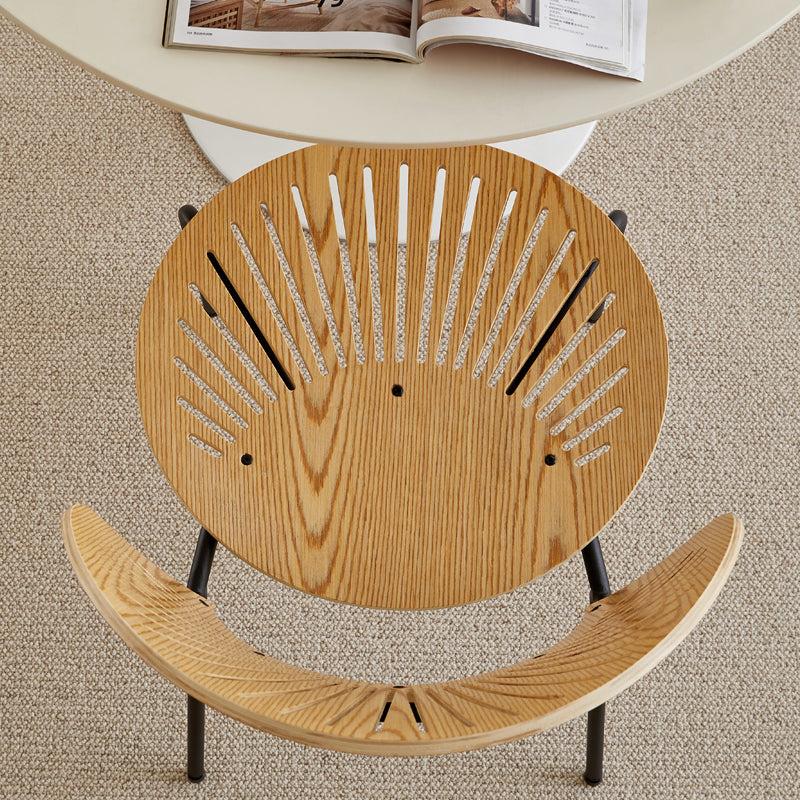 Chaise d'appoint de salle à manger en bois scandinave, chaises à dossier ouvert en forme de coquille avec pieds en métal