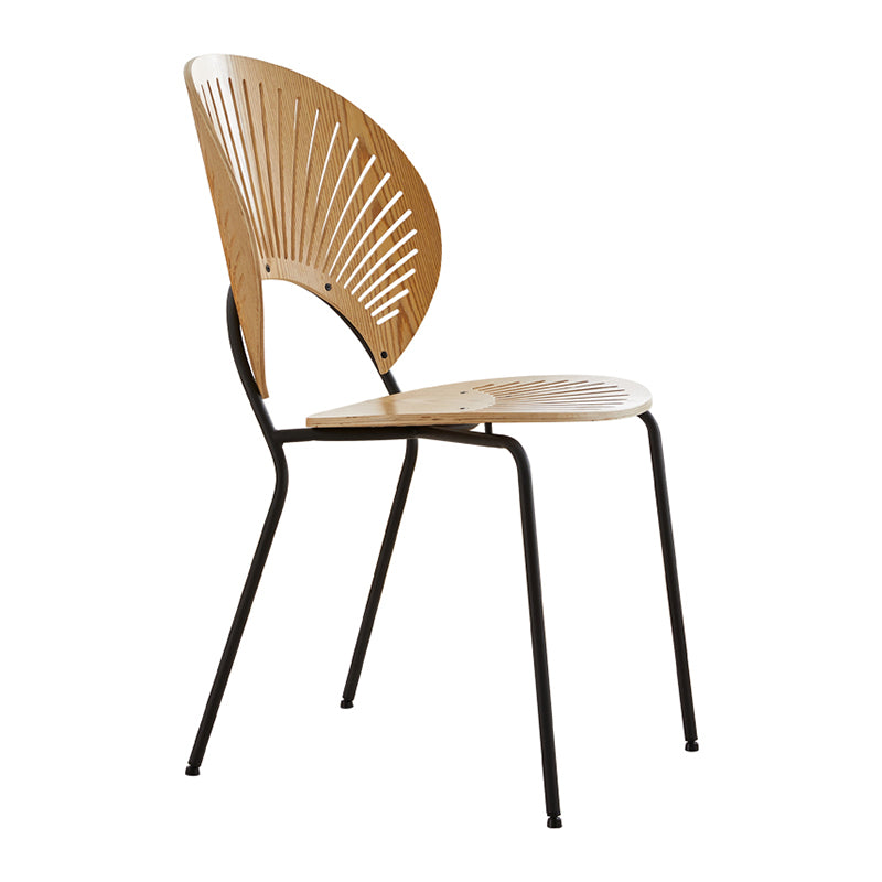 Chaise d'appoint de salle à manger en bois scandinave, chaises à dossier ouvert en forme de coquille avec pieds en métal