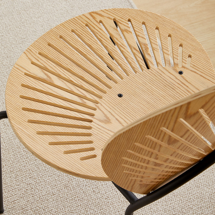 Chaise d'appoint de salle à manger en bois scandinave, chaises à dossier ouvert en forme de coquille avec pieds en métal
