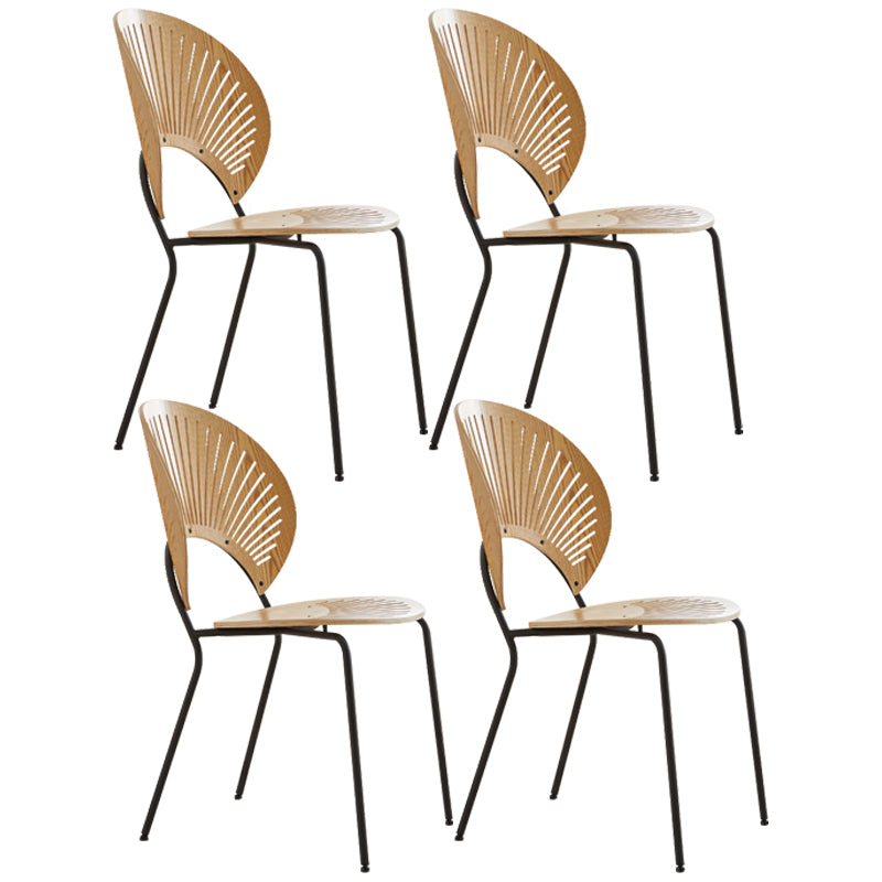 Chaise d'appoint de salle à manger en bois scandinave, chaises à dossier ouvert en forme de coquille avec pieds en métal