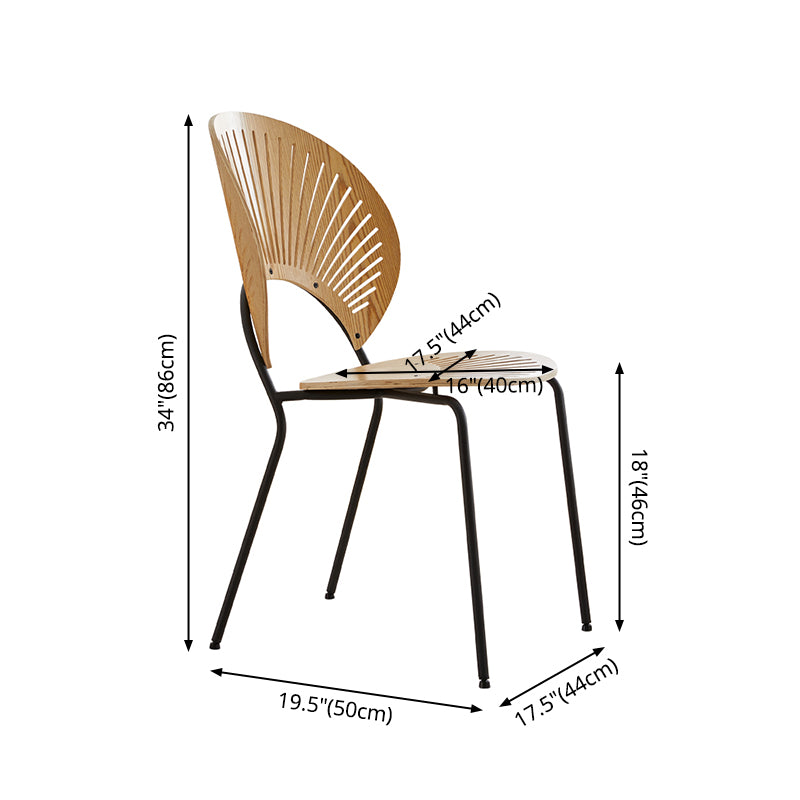 Chaise d'appoint de salle à manger en bois scandinave, chaises à dossier ouvert en forme de coquille avec pieds en métal