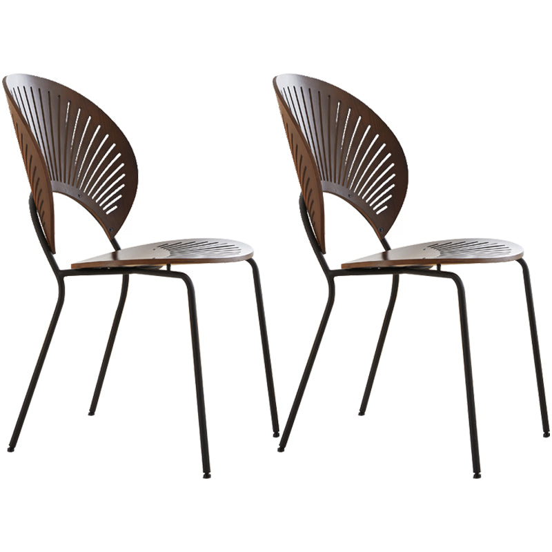 Chaise d'appoint de salle à manger en bois scandinave, chaises à dossier ouvert en forme de coquille avec pieds en métal