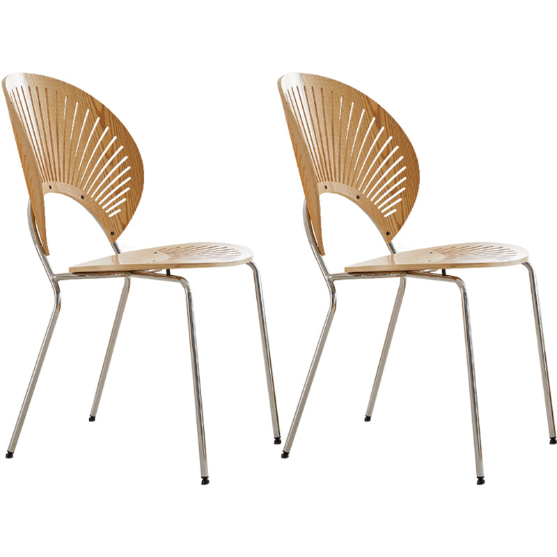 Chaise d'appoint de salle à manger en bois scandinave, chaises à dossier ouvert en forme de coquille avec pieds en métal
