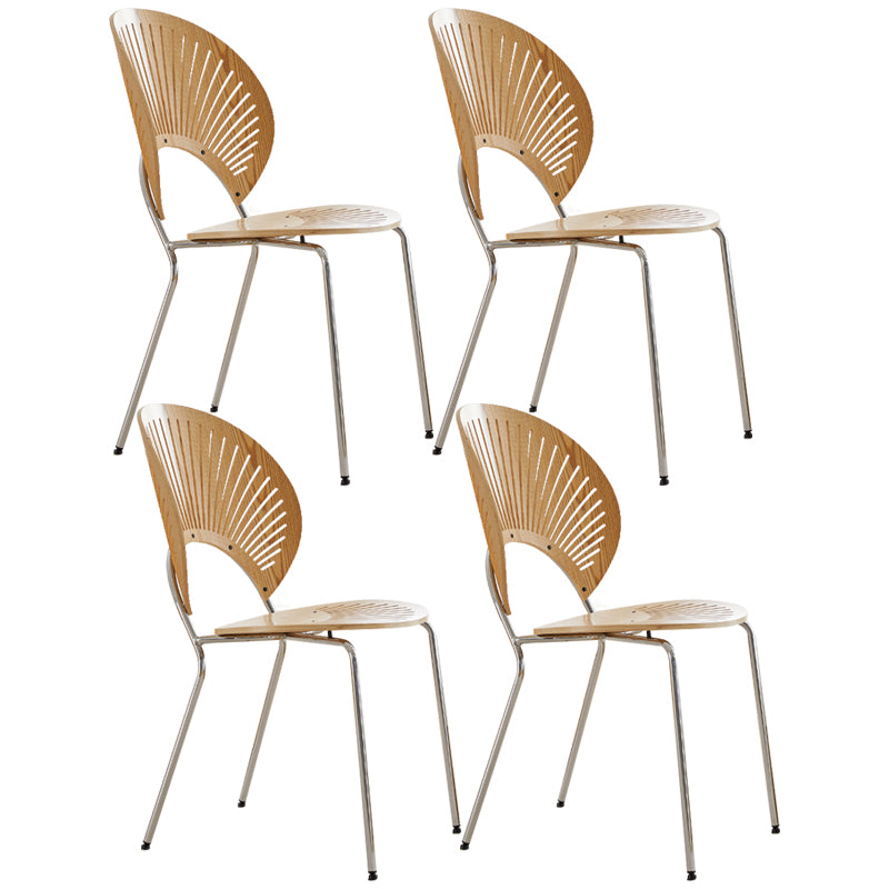 Chaise d'appoint de salle à manger en bois scandinave, chaises à dossier ouvert en forme de coquille avec pieds en métal
