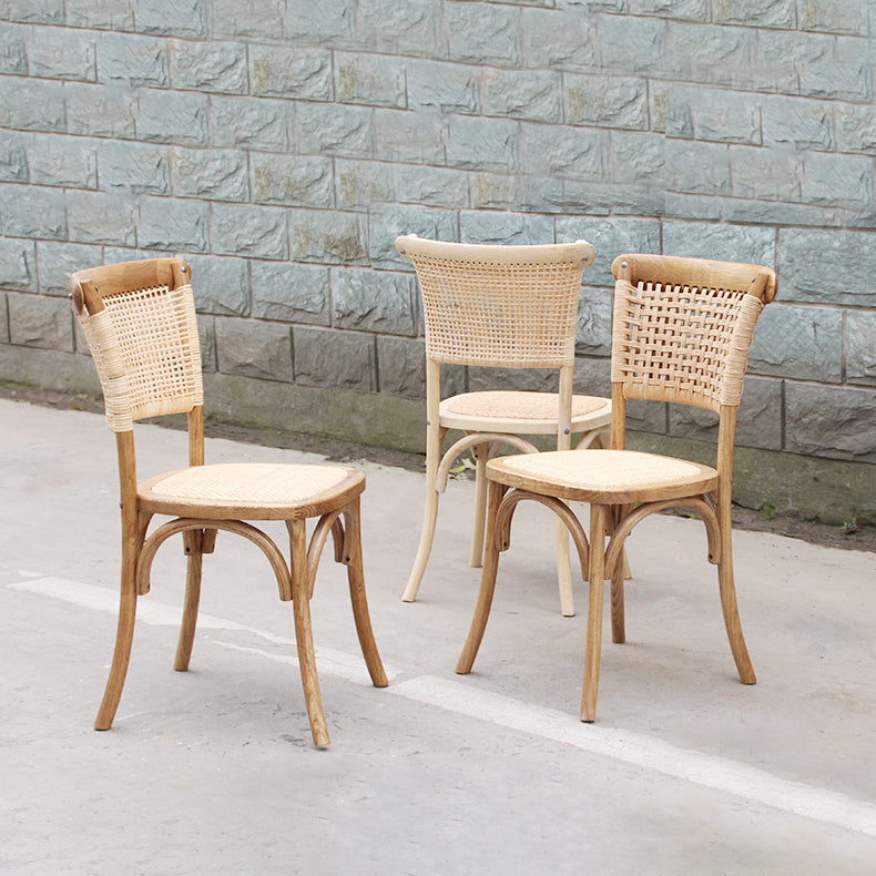 Solid Wood Country Style Dining Room Chair Matte Finish Cane Back Dining Chairs
