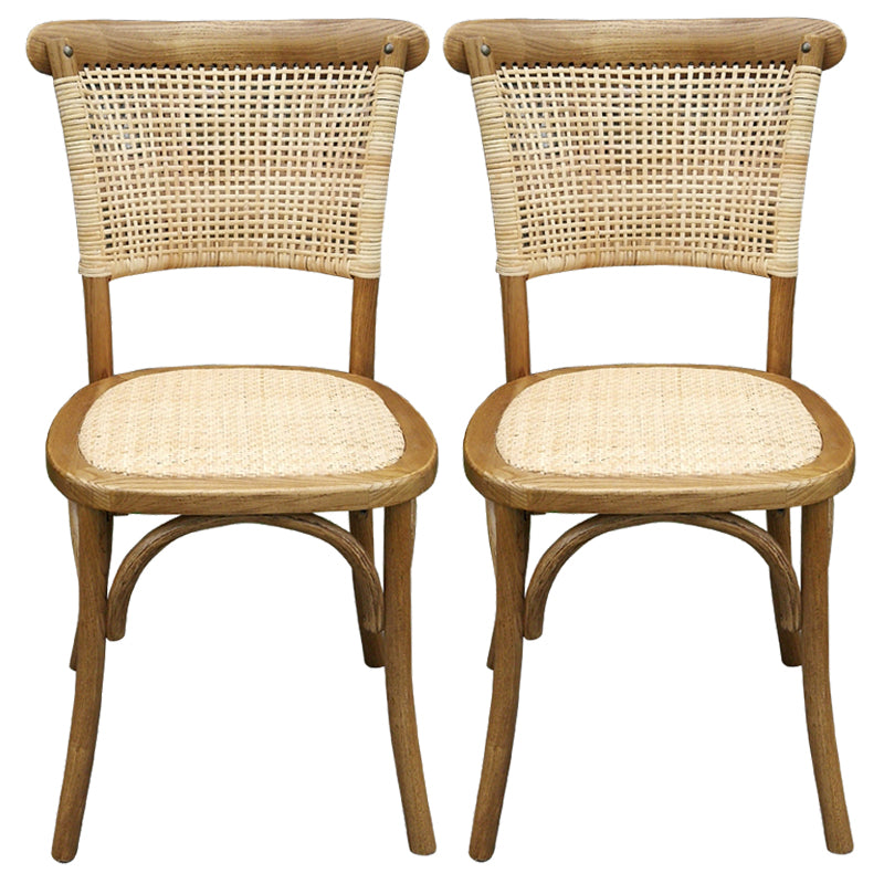 Solid Wood Country Style Dining Room Chair Matte Finish Cane Back Dining Chairs