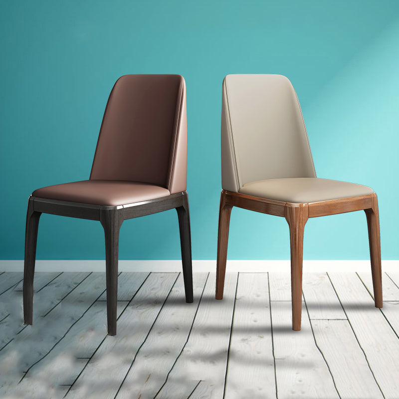 Chaises de salle à manger sans bras en cuir modernes, chaise latérale à dossier solide avec pieds en bois