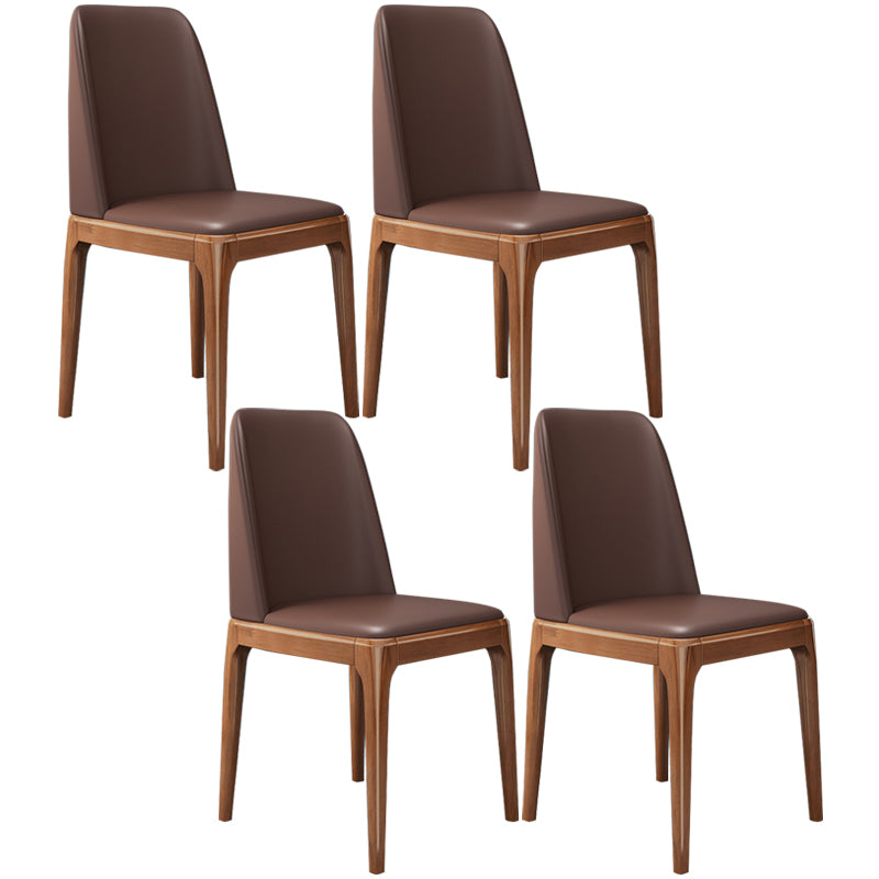 Chaises de salle à manger sans bras en cuir modernes, chaise latérale à dossier solide avec pieds en bois