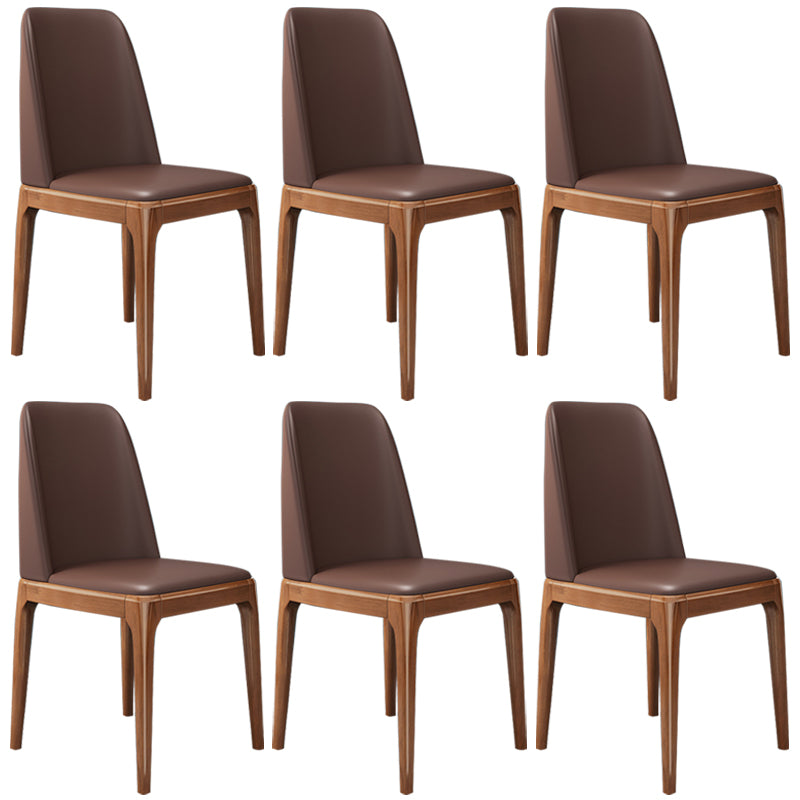 Chaises de salle à manger sans bras en cuir modernes, chaise latérale à dossier solide avec pieds en bois