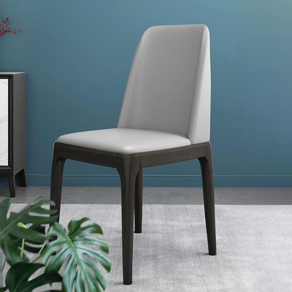 Chaises de salle à manger sans bras en cuir modernes, chaise latérale à dossier solide avec pieds en bois