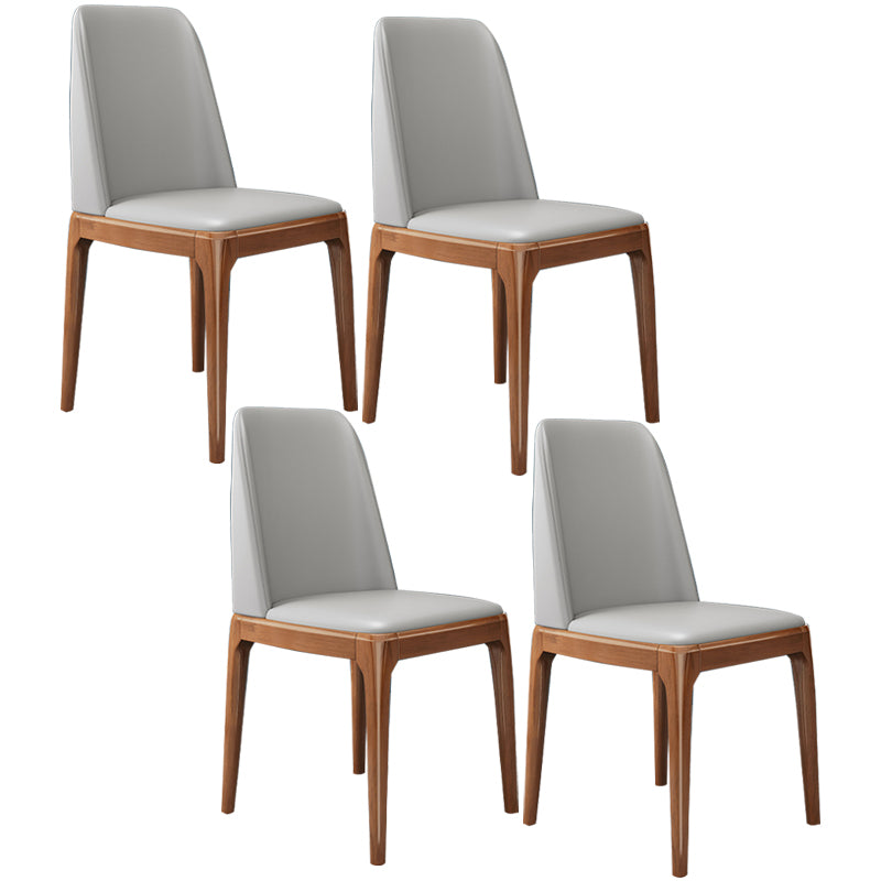 Chaises de salle à manger sans bras en cuir modernes, chaise latérale à dossier solide avec pieds en bois