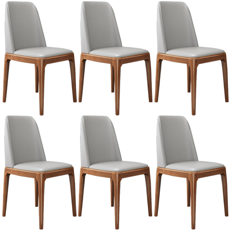 Chaises de salle à manger sans bras en cuir modernes, chaise latérale à dossier solide avec pieds en bois