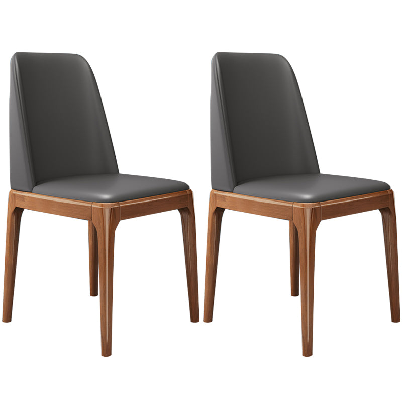 Chaises de salle à manger sans bras en cuir modernes, chaise latérale à dossier solide avec pieds en bois