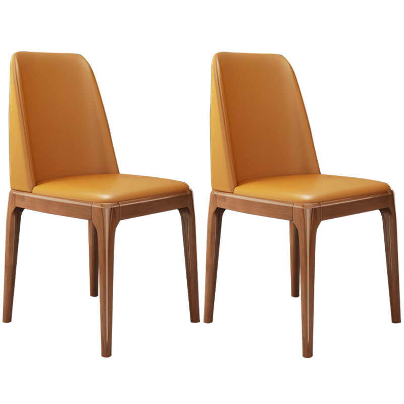 Chaises de salle à manger sans bras en cuir modernes, chaise latérale à dossier solide avec pieds en bois