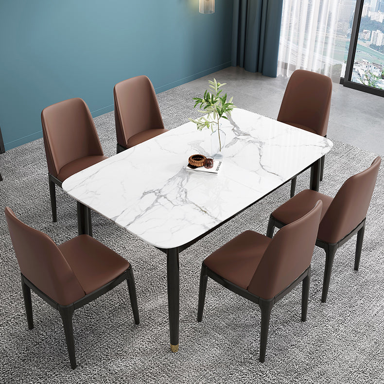 Chaises de salle à manger sans bras en cuir modernes, chaise latérale à dossier solide avec pieds en bois