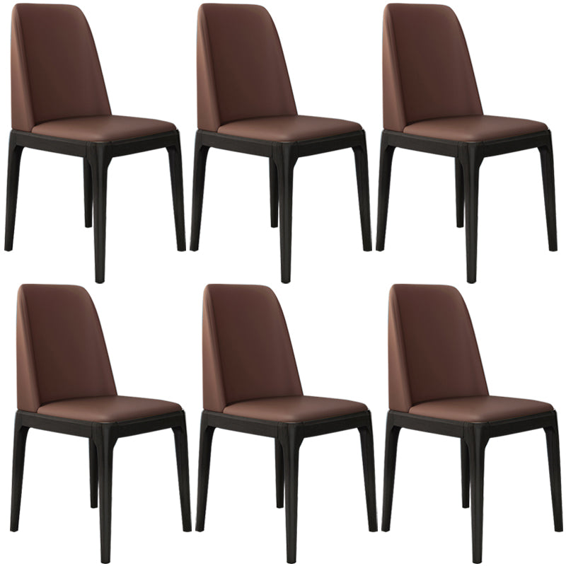 Chaises de salle à manger sans bras en cuir modernes, chaise latérale à dossier solide avec pieds en bois