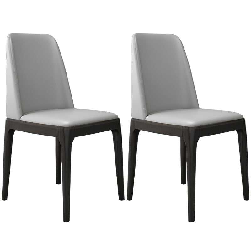 Chaises de salle à manger sans bras en cuir modernes, chaise latérale à dossier solide avec pieds en bois
