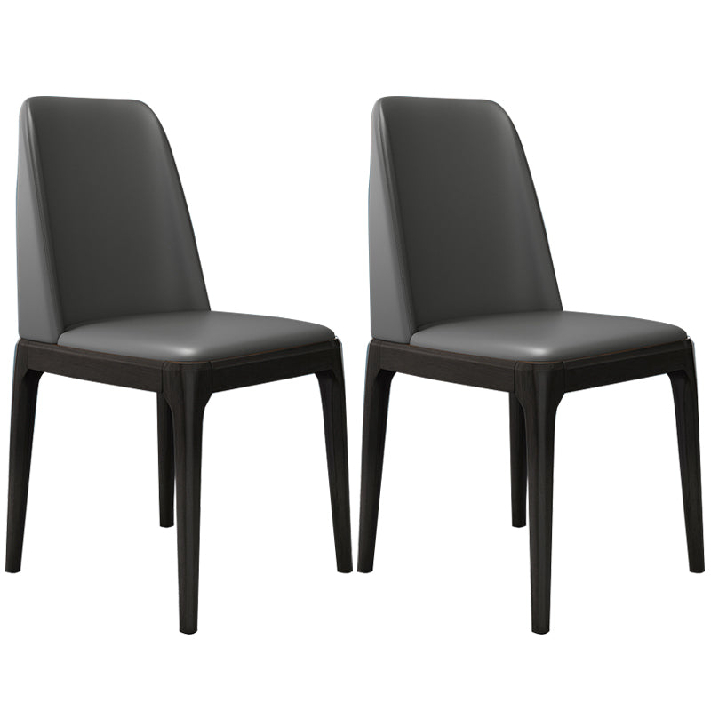Chaises de salle à manger sans bras en cuir modernes, chaise latérale à dossier solide avec pieds en bois