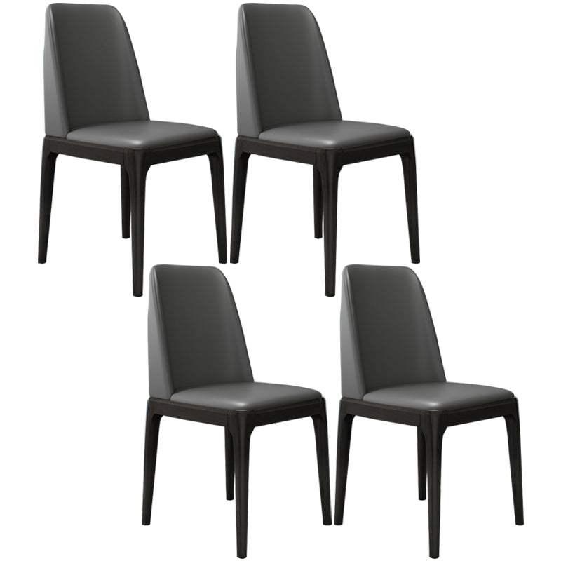 Chaises de salle à manger sans bras en cuir modernes, chaise latérale à dossier solide avec pieds en bois