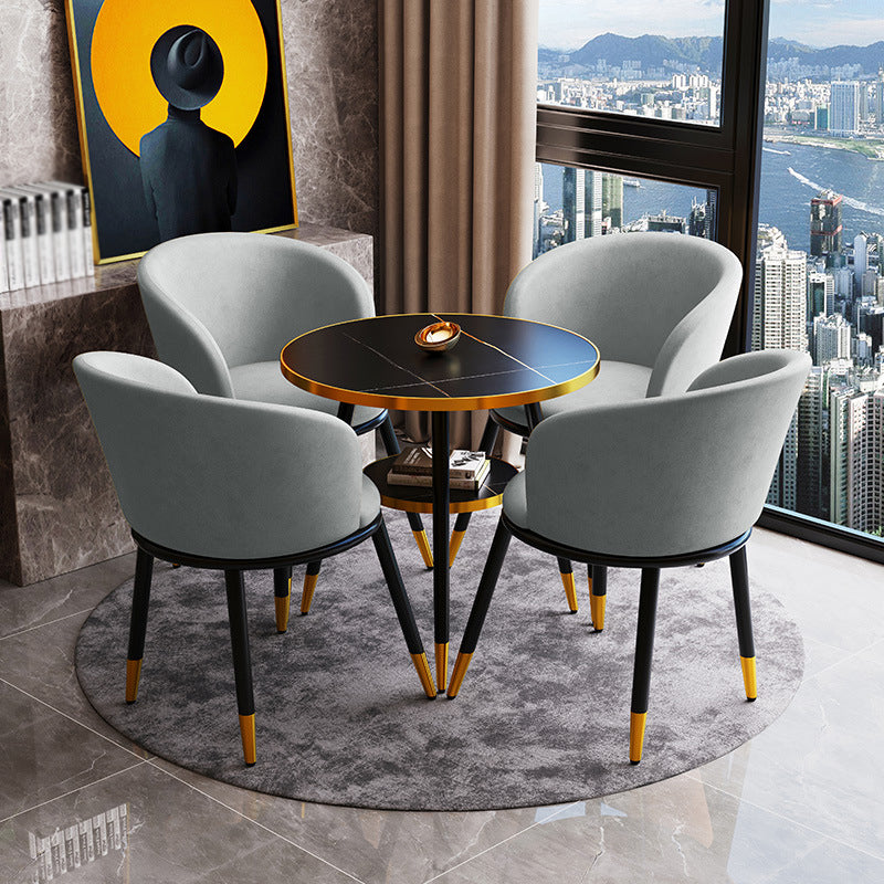 Glam Style Dining Room Set with Sintered Stone Top and 3 Legs Base Formal Table Set