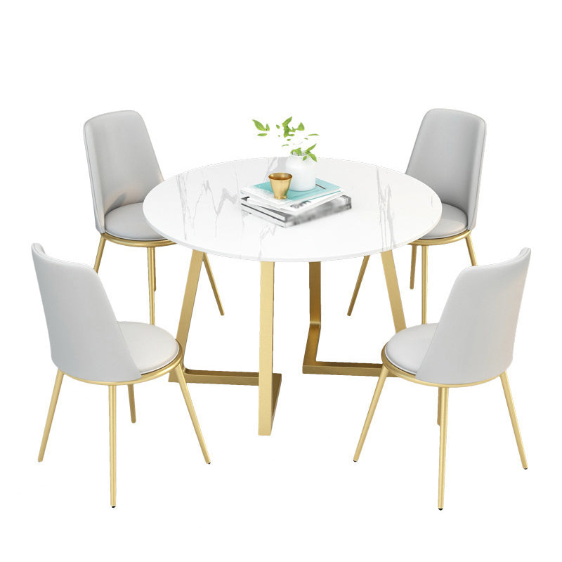 Nordic Sintered Stone Dining Room Set Standard Height with Double Pedestal Base Dining Set