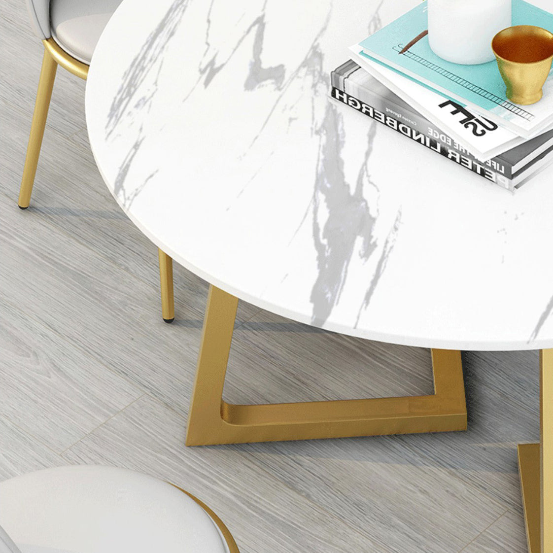 Nordic Sintered Stone Dining Room Set Standard Height with Double Pedestal Base Dining Set