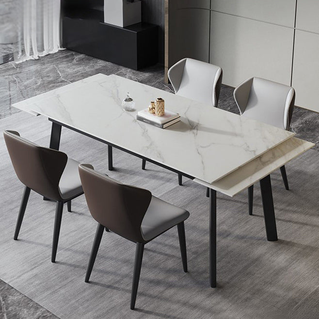 Modern Kitchen Foldable Dining Room Set with Sintered Stone Top and Black Base Dining Furniture Set