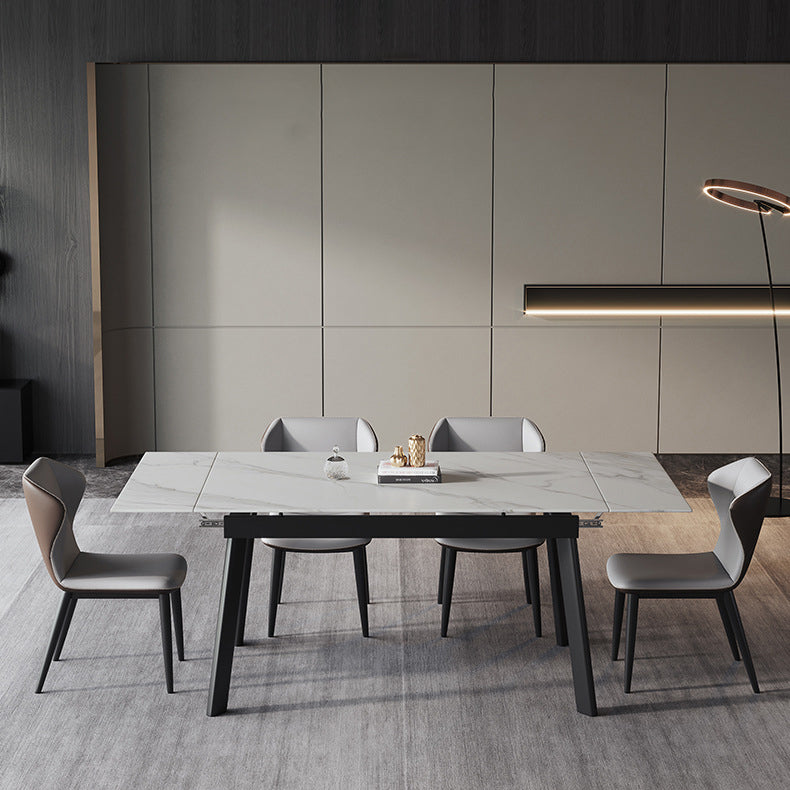 Modern Kitchen Foldable Dining Room Set with Sintered Stone Top and Black Base Dining Furniture Set