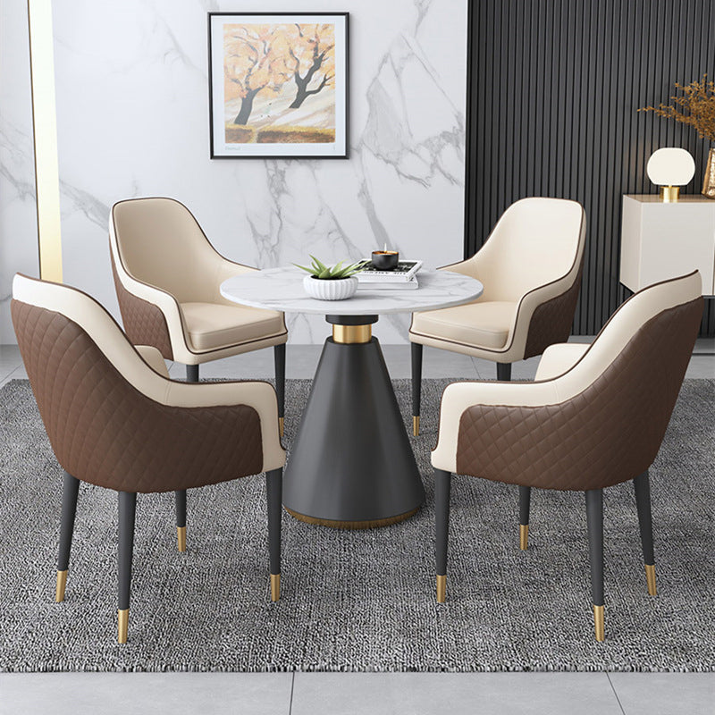 Glam Kitchen Dining Room Set Standard Height with Round Top and Metal Leg Dining Furniture