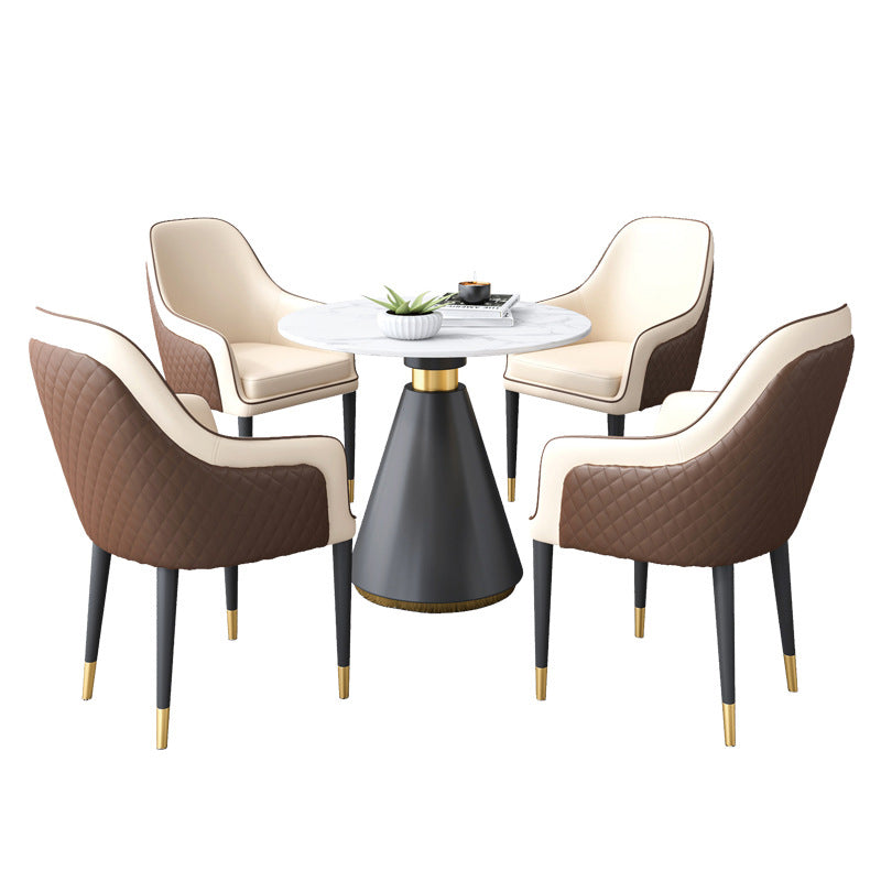 Glam Kitchen Dining Room Set Standard Height with Round Top and Metal Leg Dining Furniture